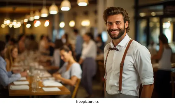 portrait of a smiling waiter in a restaurant