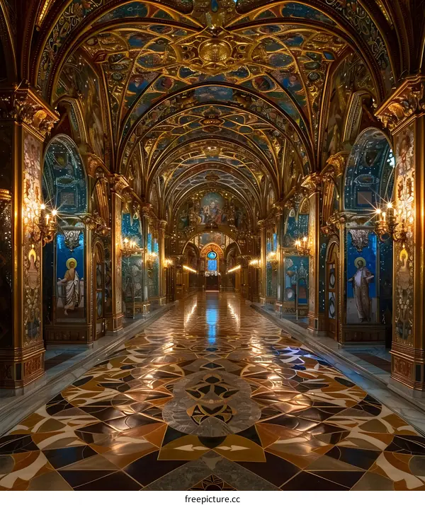 Ornate Gold And Blue Interior Of A Church