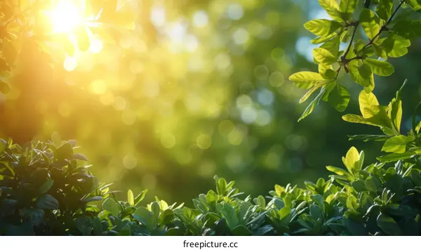 Sunlight shining through green leaves of a tree