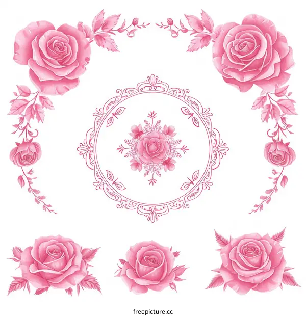 Pink roses and leaves