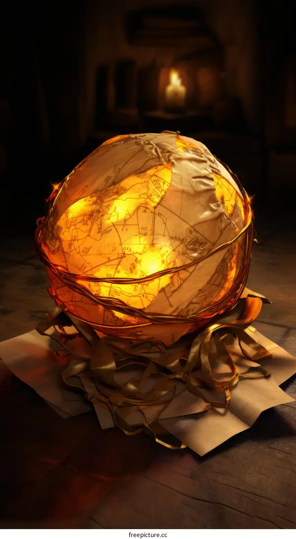 Glowing Fantasy Globe with Golden Wires