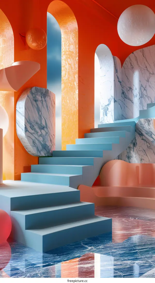 Abstract Colorful Geometric Staircase Interior Design