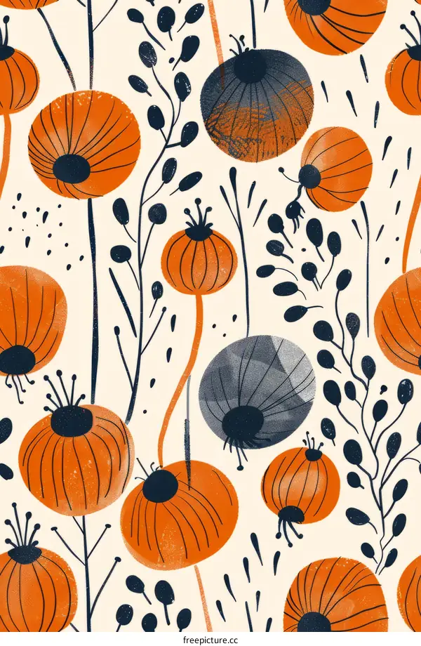 Retro Floral Seamless Pattern with Hand-Drawn Poppies