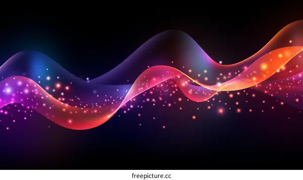 Colorful light wave with shiny dust particles on a black background