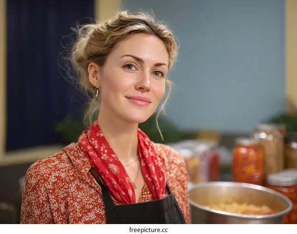 Woman Chef Portrait in Kitchen with Food