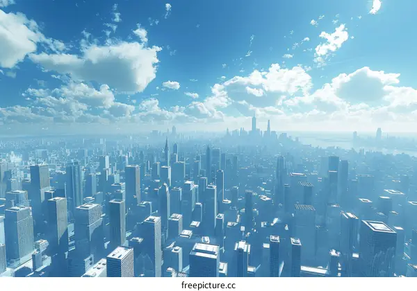 Blue Modern Metropolis with Towering Skyscrapers