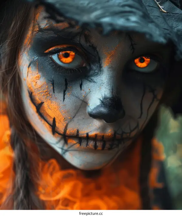 Close-up of a girl with scary Halloween make-up