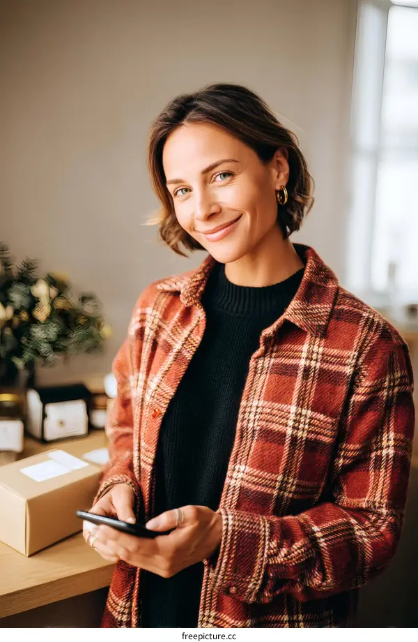 Woman using mobile phone in a business setting