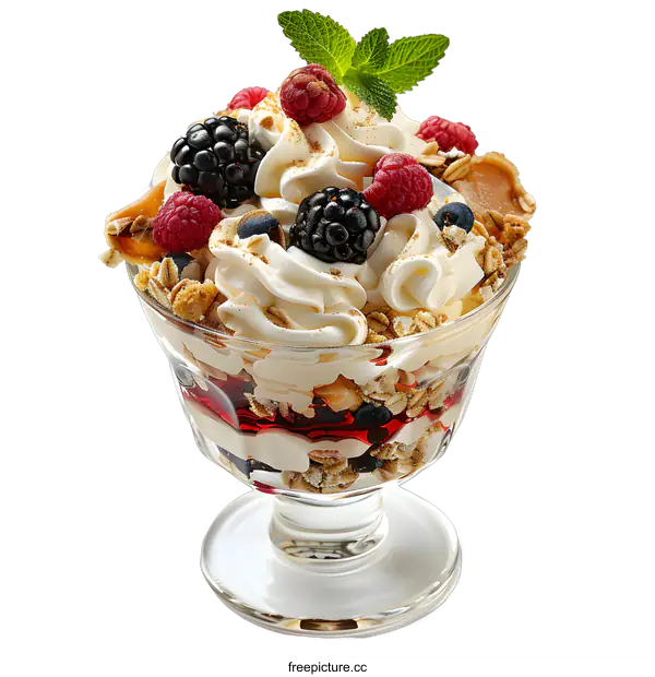 [Transparent Background PNG]A parfait with raspberries, blueberries, and blackberries