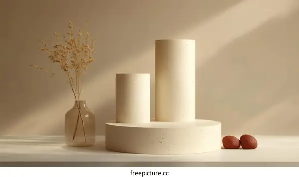 Minimalist Beige Display with Dried Flowers