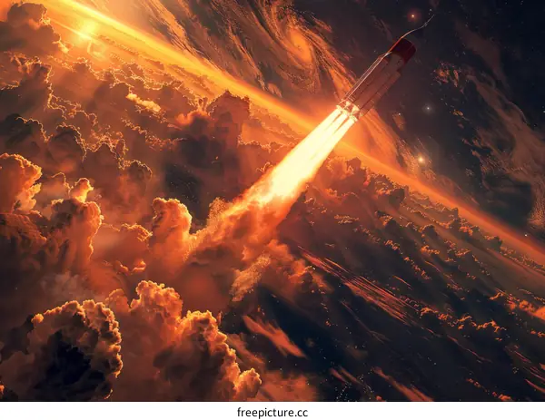 Spaceship flies through the clouds of a gas giant