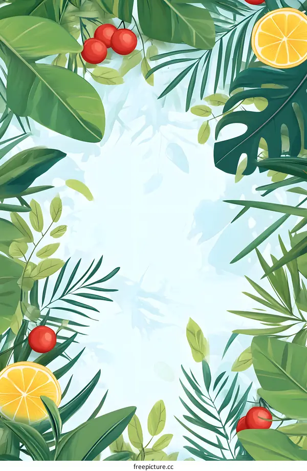 Tropical Leaf and Fruit Illustration Border