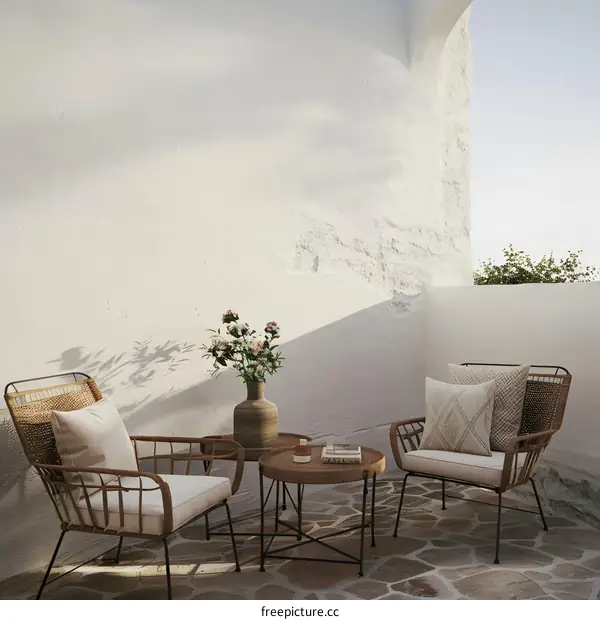 Modern Patio Design with Wicker Chairs and Table