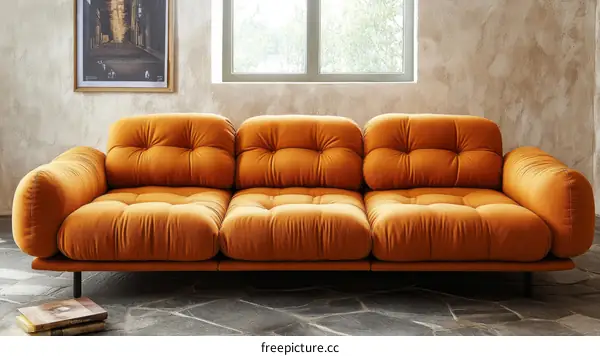 Modern Orange Sofa in a Cozy Living Room