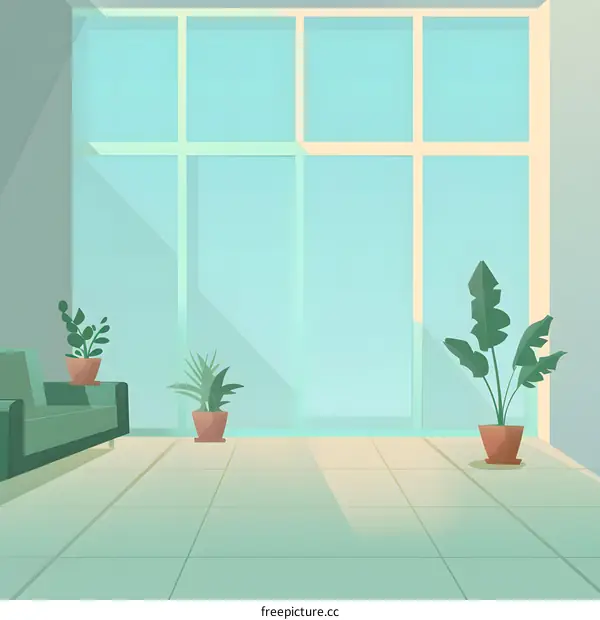 Modern Living Room with Large Window and Plants