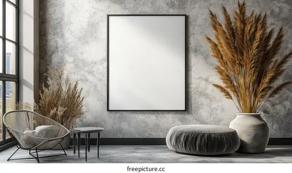 Modern Bohemian Interior Mockup with Empty Frame