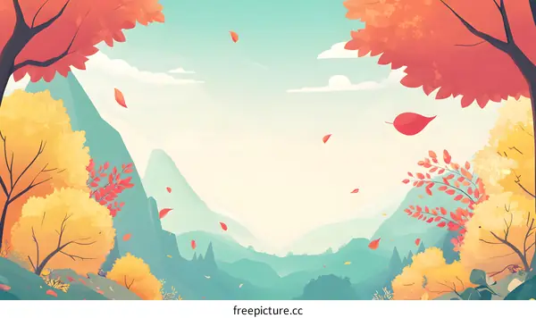 Autumn Landscape with Falling Leaves Illustration