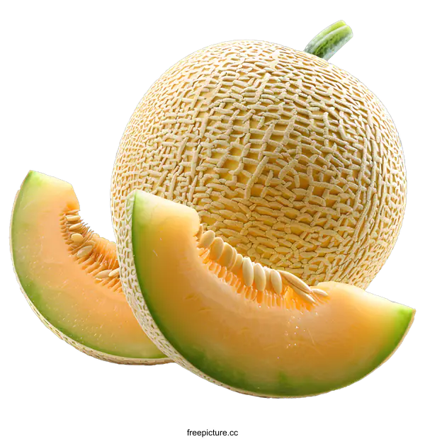 [Transparent Background PNG]A close-up image of a cantaloupe melon