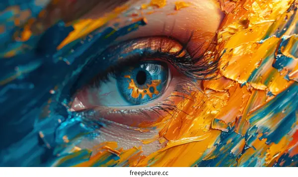 Artistic Oil Face Painting Captivating Blue Eye