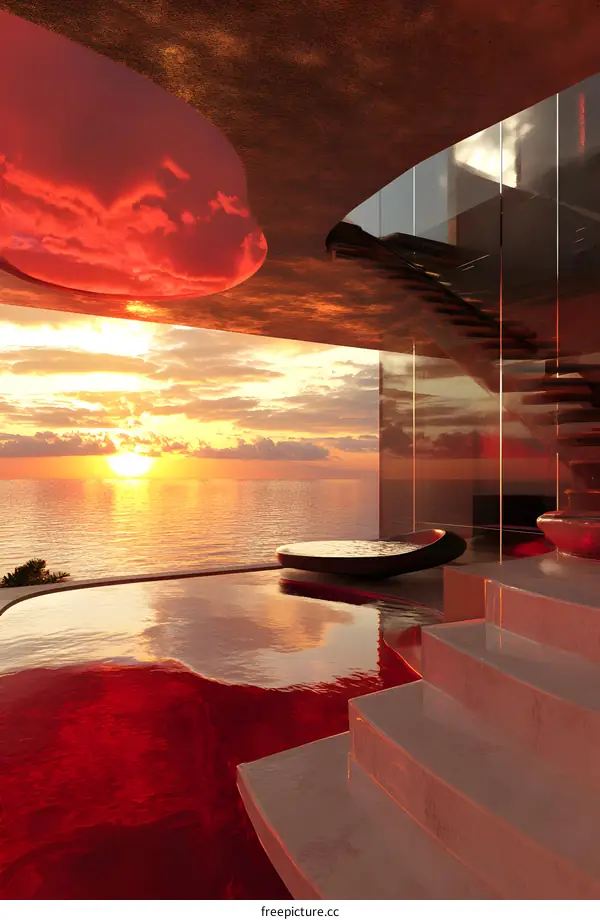 Modern Architecture With Infinity Pool and Sunset View