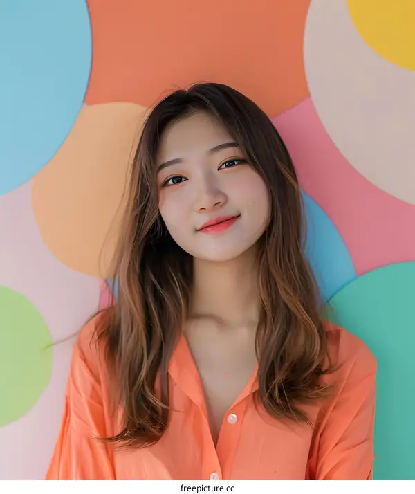 Portrait of a Young Asian Woman Smiling in Front of a Colorful Background