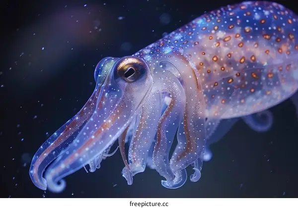 A biofluorescent squid in the deep sea