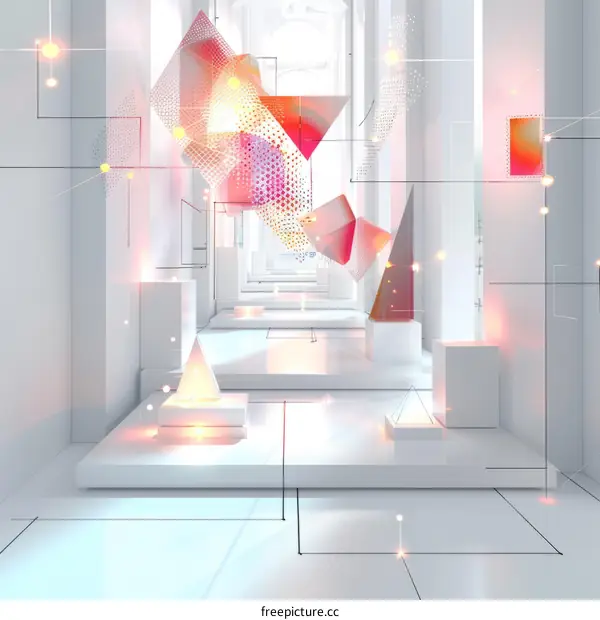 Abstract Geometric Shapes in a Futuristic Hallway