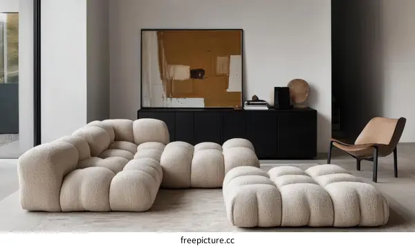 Modern Beige Modular Sofa Set in a Minimalist Living Room