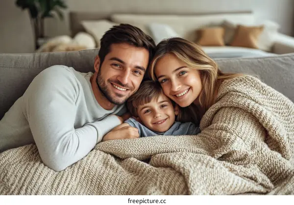 Happy Family Cozying Up Together