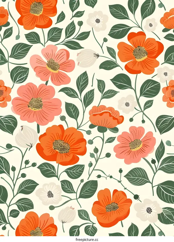 Orange Flowers Seamless Pattern