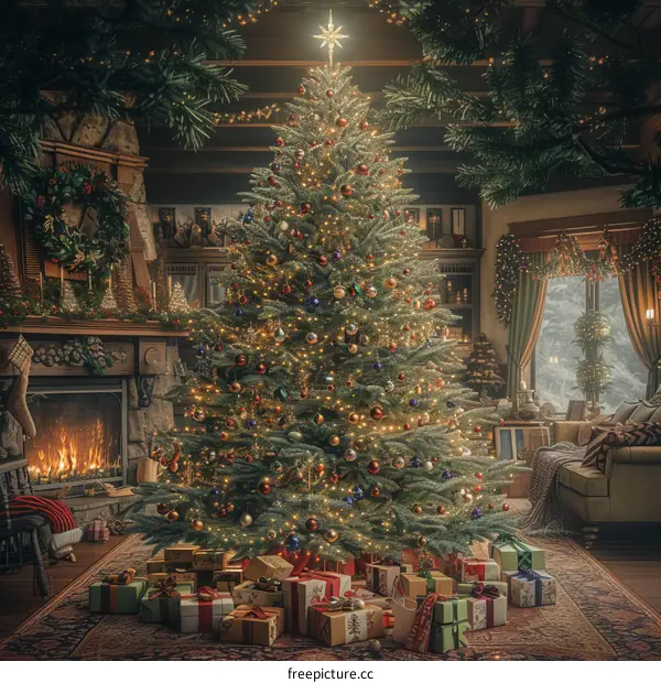 Christmas tree in a cozy living room