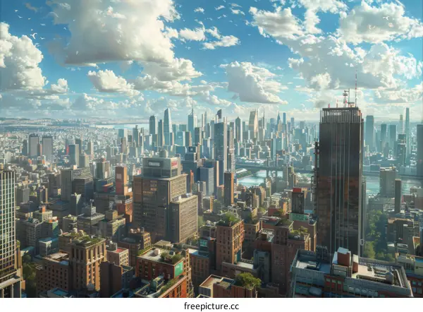 Skyline of a Futuristic City with Cloudy Sky