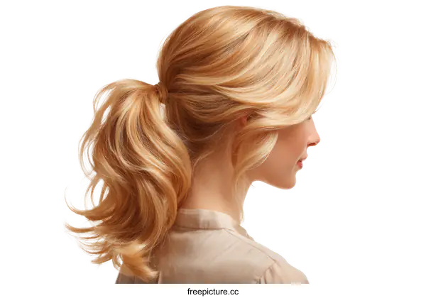 [Transparent Background PNG]Blonde Woman with Stylish Ponytail Hairstyle