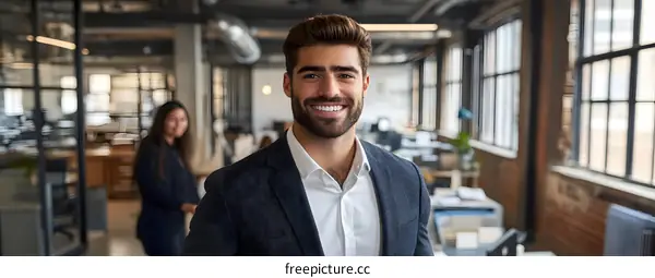 Portrait of a Smiling Businessman in an Office Setting
