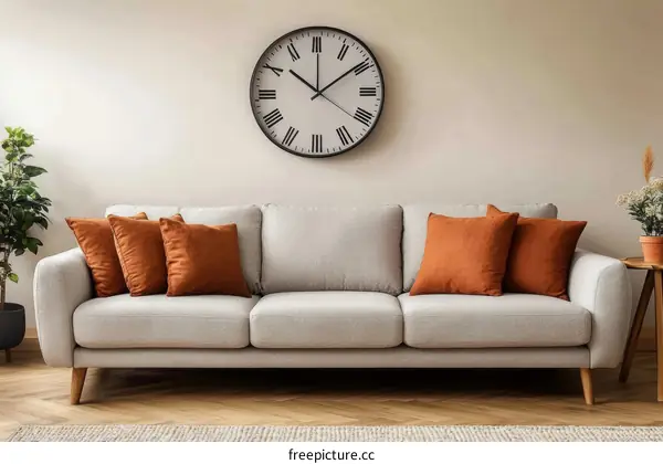 Modern Living Room with Cozy Sofa and Decorative Cushions