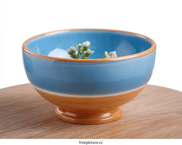 Stylish Light Blue Ceramic Bowl with Wooden Stand
