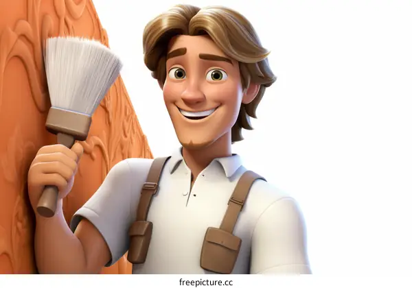 Cartoon Construction Worker Painting