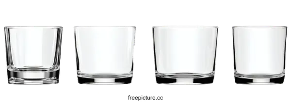 [Transparent Background PNG]Empty Glass Tumblers Set of Four