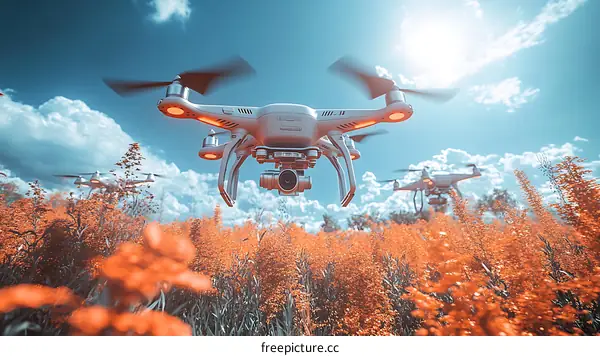 Drone Flight Over Colorful Field Illustration