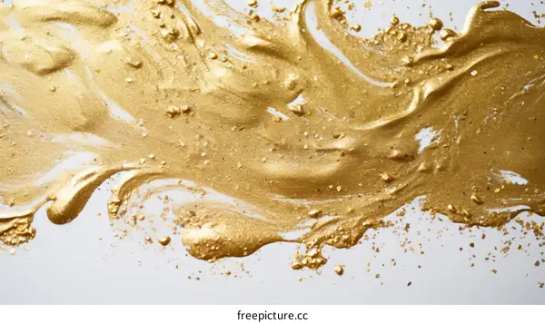 Liquid Golden Paint Flowing Gracefully on White Surface