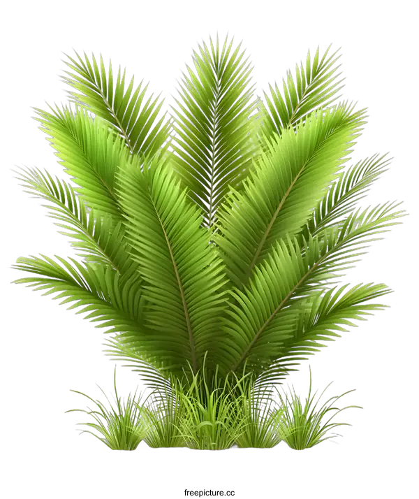 [Transparent Background PNG]Green Palm Tree with Grass Isolated on White Background