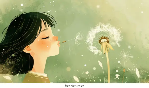 Innocent Girl Blows Dandelions