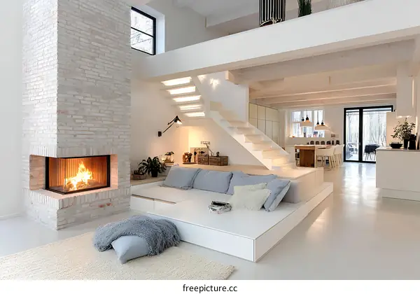 Modern Open-Plan Living Room Design with Fireplace