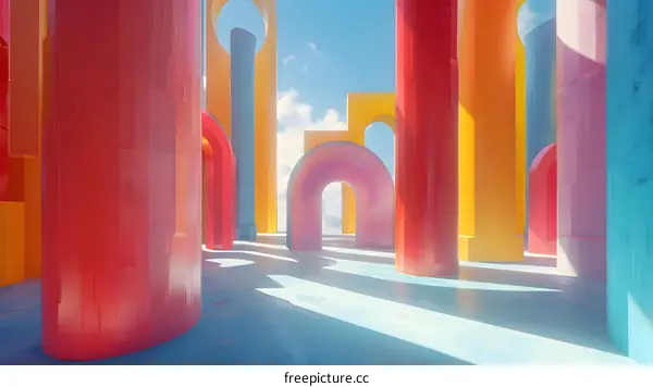 Colorful 3D rendering of an abstract architectural structure