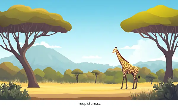 Giraffe Standing in African Savanna Landscape