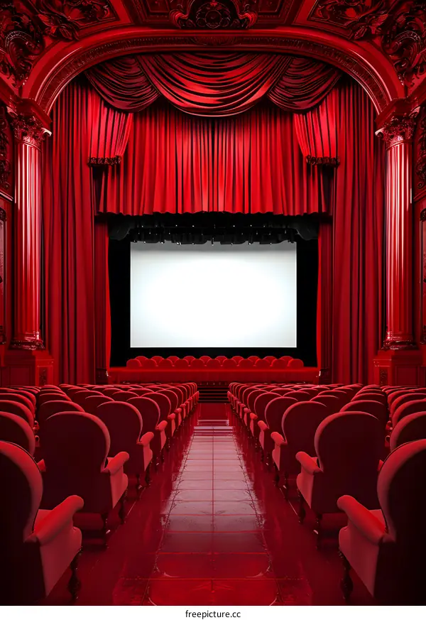 Empty Red Theater Seats And Stage