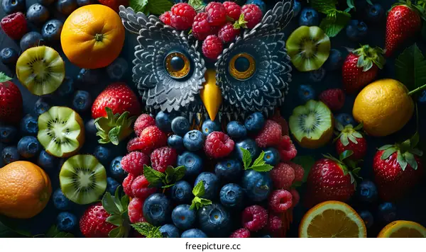 An owl made of fruits and vegetables