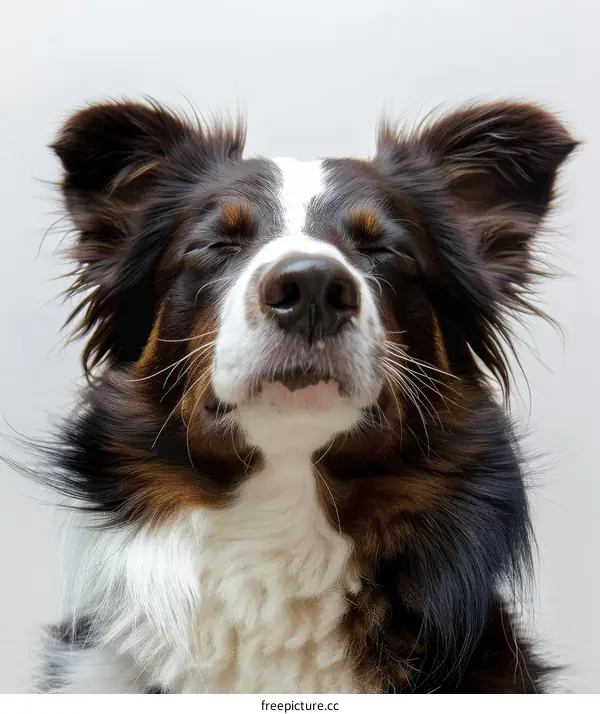 A Border Collie dog with eyes closed