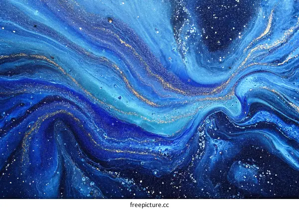 Abstract Blue and Gold Liquid Art