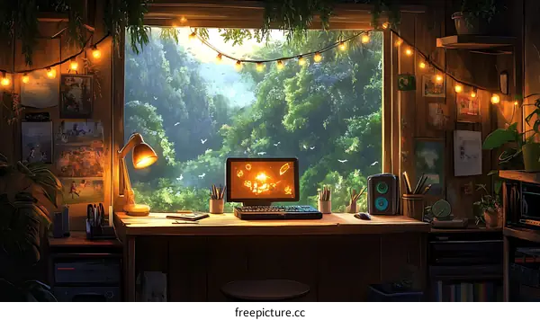 Cozy Forest Study Room Illustration